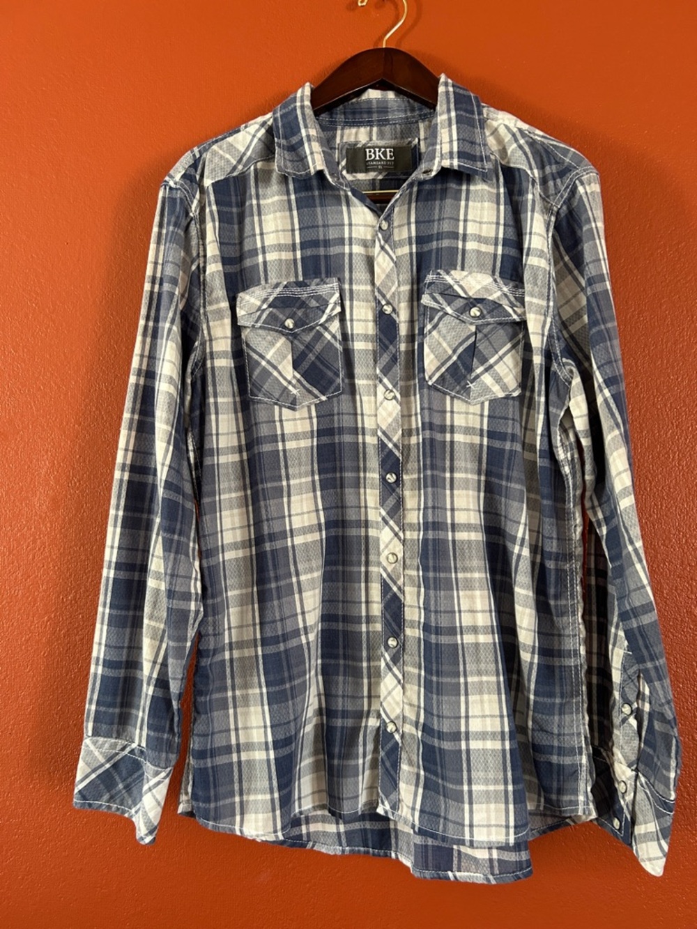 BKE Men’s Blue and White Plaid Button-Down Shirt